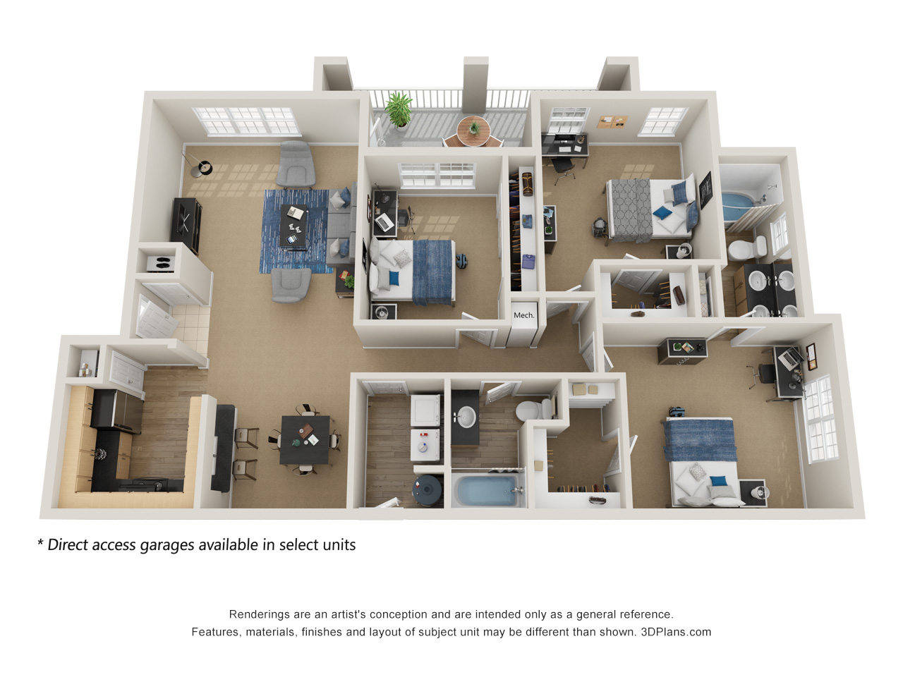 Floor plan for 3 beds, 2 baths, 1472 sqft